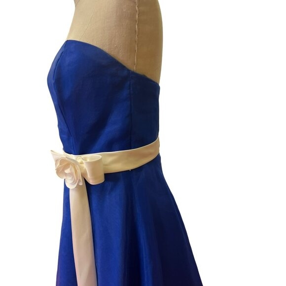 Alfred Angelo Strapless Blue Chiffon A-Line Dress Sash Rose Detail Bridesmaid Pr - Picture 5 of 8